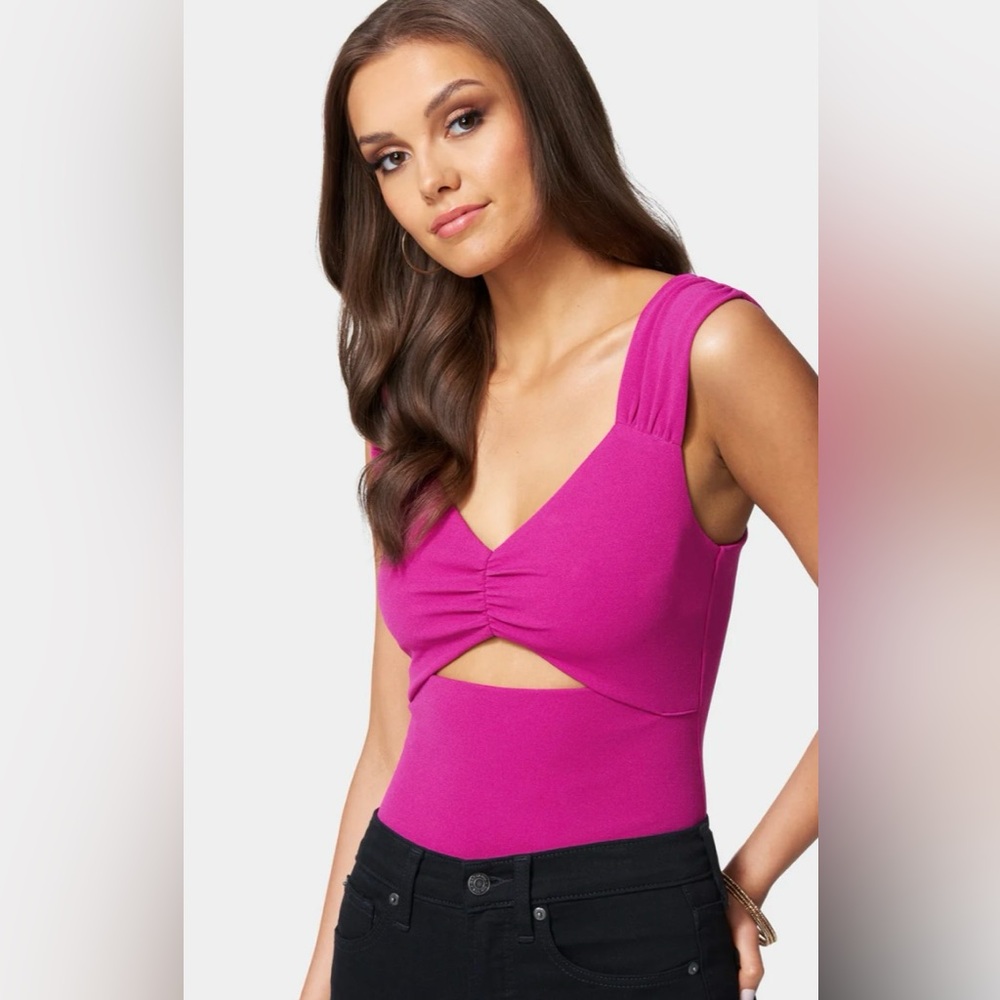 Bebe Sexy Cutout Hot Pink Orchid Fuchsia Top - Picture 6 of 7